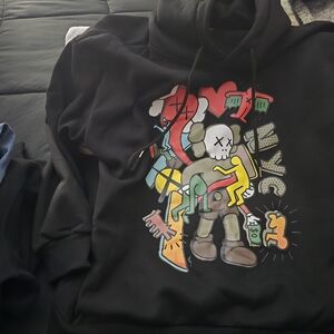 Black Graphic Hoodie with Colorful Design